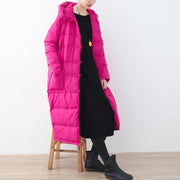 Casual Rose Red Parka Casual Down Coat Fine Hooded Outwear Chinese Button