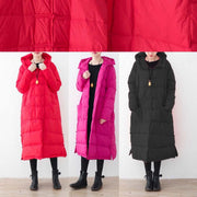 Casual Rose Red Parka Casual Down Coat Fine Hooded Outwear Chinese Button