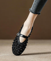 Champagne Breathable Mesh Nail Bead Flats Splicing Cowhide Leather