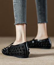 Champagne Breathable Mesh Nail Bead Flats Splicing Cowhide Leather