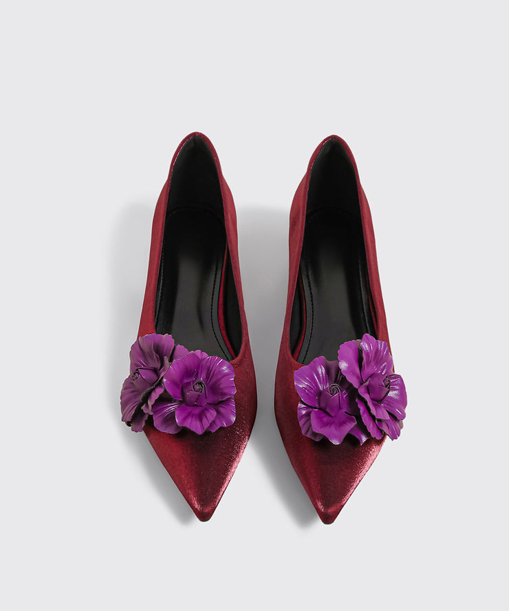 Champagne Faux Leather Women Floral Splicing Flat Feet Shoes