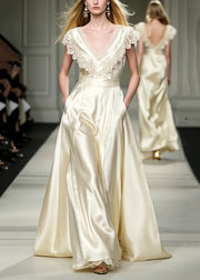 Champagne Patchwork Lace Party Dresses Exra Large Hem Summer
