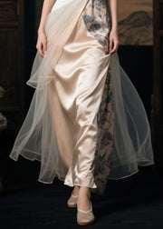 Champagne Patchwork Silk Long Dresses Asymmetrical Summer