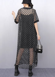 Charcoal Grey Silm Tulle Long Smock Hollow Out Summer