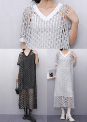 Charcoal Grey Silm Tulle Long Smock Hollow Out Summer