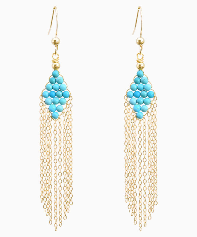 Chic 14K Gold Turquoise Tassel Drop Earrings