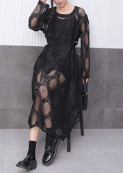 Chic All Black Ensemble Featuring Lace Jacquard Dress Fall