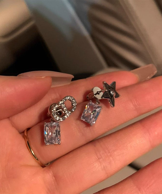 Chic Alloy Zircon Asymmetrical Graphic Gem Stone Star Stud Earrings