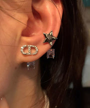 Chic Alloy Zircon Asymmetrical Graphic Gem Stone Star Stud Earrings