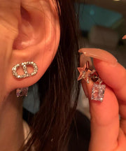 Chic Alloy Zircon Asymmetrical Graphic Gem Stone Star Stud Earrings