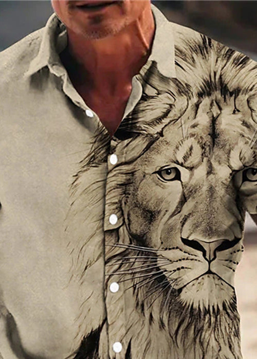 Chic Apricot Animal Print Button Cotton Men Shirts Summer