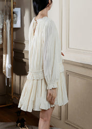 Chic Apricot Wrinkled Lace Up Silk Cotton Mini Dress Fall