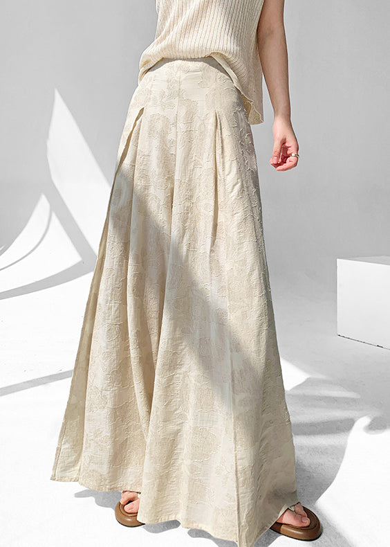 Chic Apricot Zippered Side Open Cotton Pants Skirt Summer
