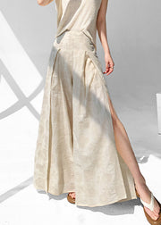 Chic Apricot Zippered Side Open Cotton Pants Skirt Summer