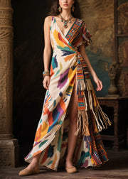 Chic Asymmetrical Design Tasseled Chiffon Ankle Dress Summer