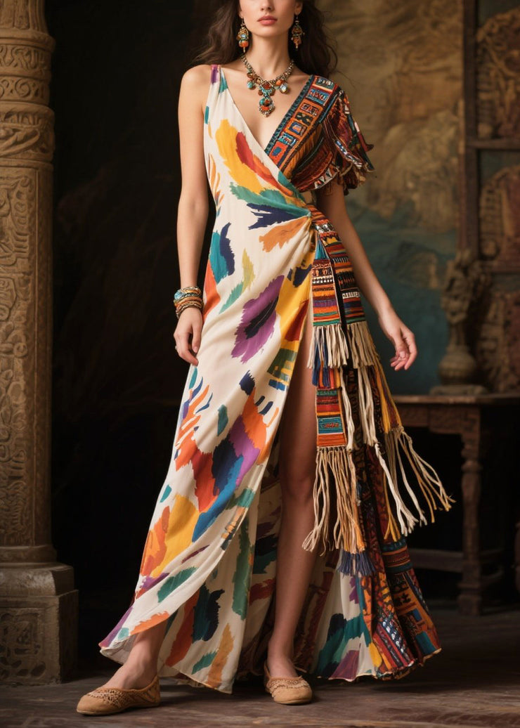 Chic Asymmetrical Design Tasseled Chiffon Ankle Dress Summer