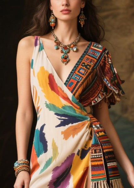 Chic Asymmetrical Design Tasseled Chiffon Ankle Dress Summer