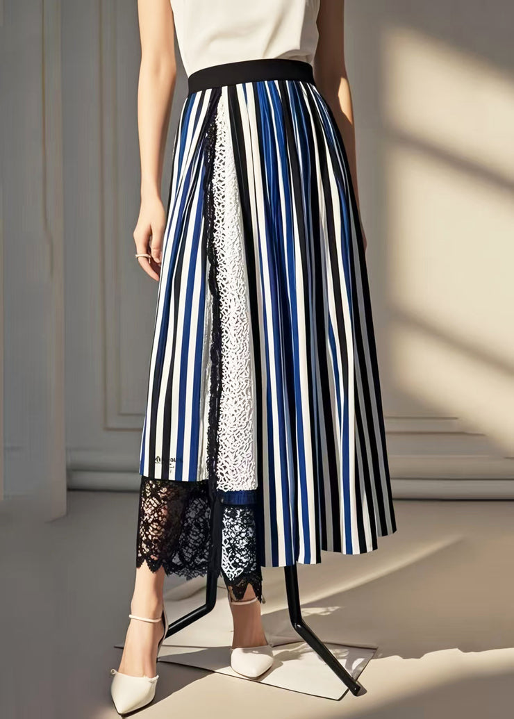 Chic Asymmetrical Patchwork Striped Cotton Skirt Summer