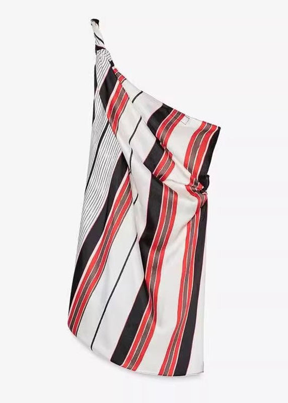 Chic Asymmetrical Striped Tie Waist Shirt Sleeveless