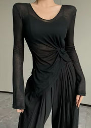 Chic Beige Asymmetrical Wrinkled Ice Silk Yoga Top