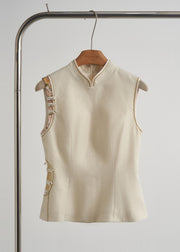 Chic Beige Chinese Button Hollow Out Oriental Vests Fall