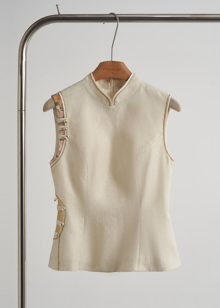 Chic Beige Chinese Button Hollow Out Oriental Vests Fall