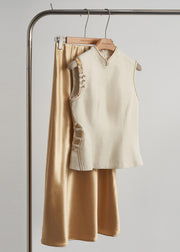 Chic Beige Chinese Button Hollow Out Oriental Vests Fall