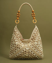 Chic Beige Hollow Out Straw Woven Women Shoulder Bags