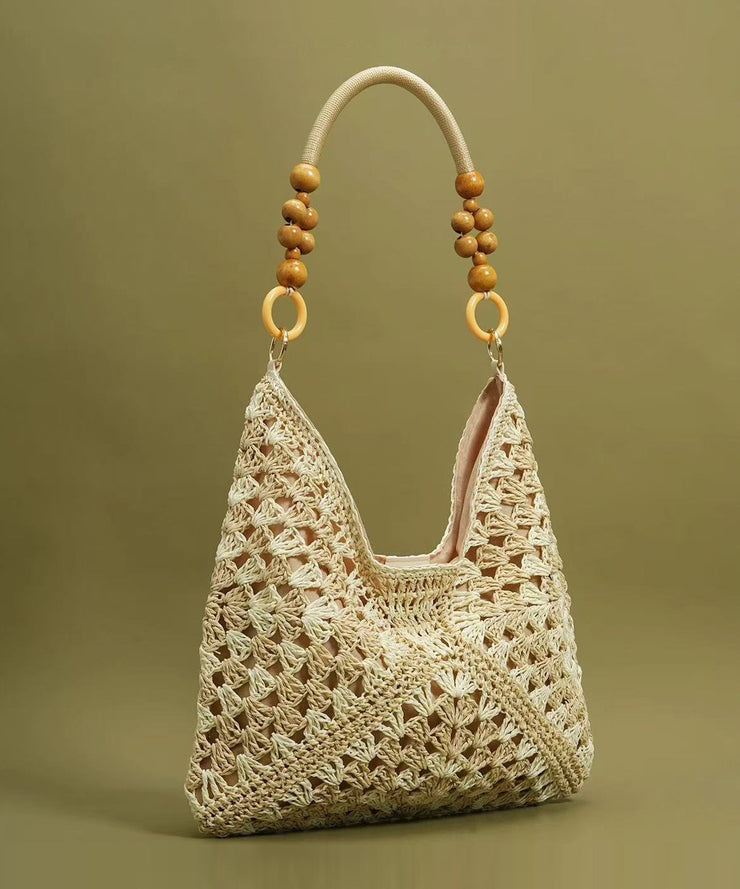 Chic Beige Hollow Out Straw Woven Women Shoulder Bags