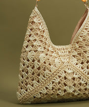 Chic Beige Hollow Out Straw Woven Women Shoulder Bags