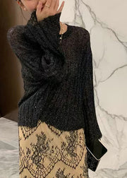 Chic Beige O Neck Knit Sweaters Flare Sleeve