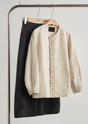 Chic Beige Oversized Jacquard Cotton Coats Fall