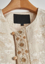 Chic Beige Oversized Jacquard Cotton Coats Fall