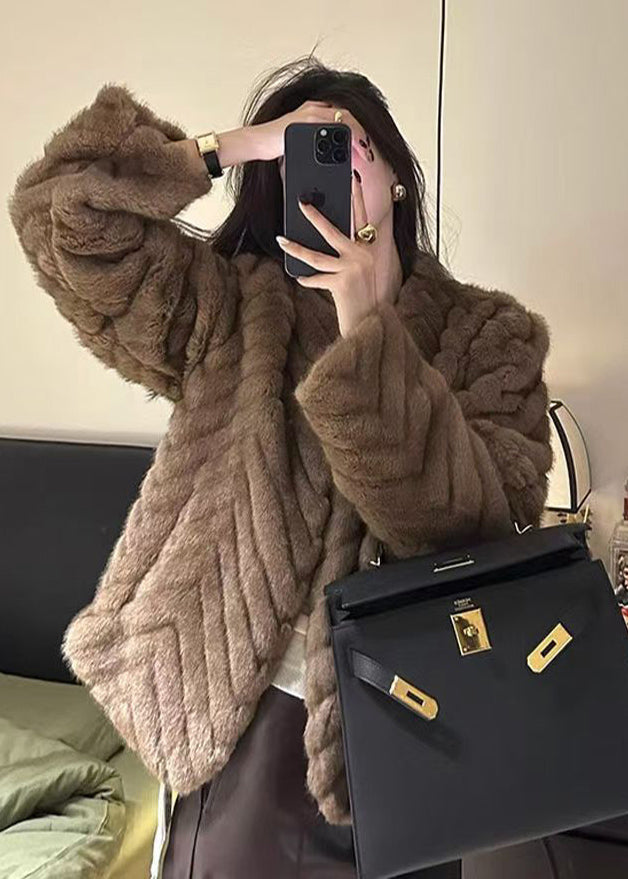 Chic Beige Oversized Warm Faux Mink Hair Coats Winter