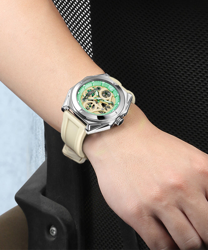 Chic Beige Silicone Rubber Sapphire Crystal Waterproof Watches
