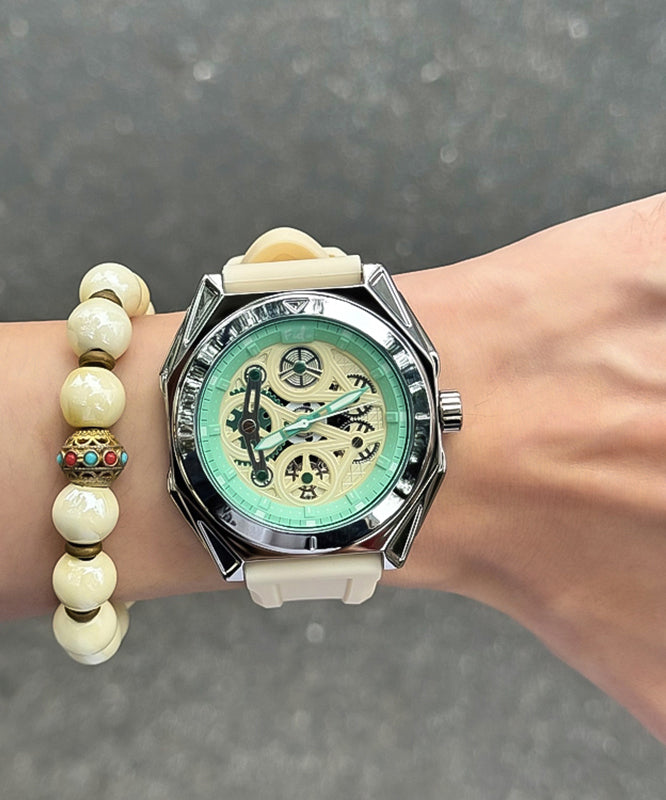 Chic Beige Silicone Rubber Sapphire Crystal Waterproof Watches