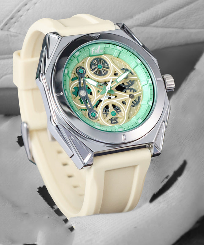 Chic Beige Silicone Rubber Sapphire Crystal Waterproof Watches
