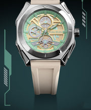 Chic Beige Silicone Rubber Sapphire Crystal Waterproof Watches