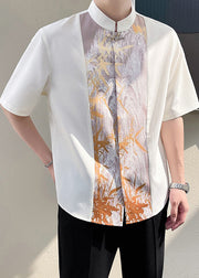 Chic Beige Stand Collar Patchwork Men T Shirt Half Sleeve