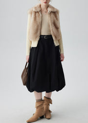 Chic Beige Zip Up Patchwork Faux Fox Fur Knit Coat Winter