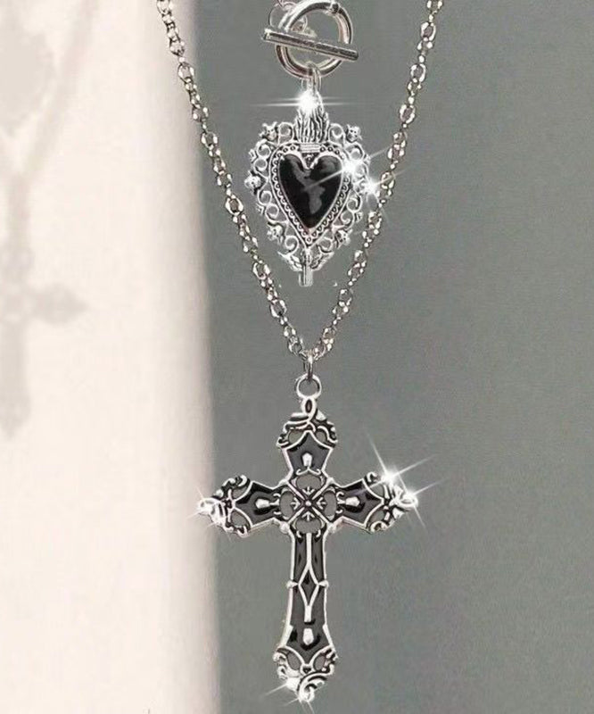 Chic Black Alloy Love Cross Hollow Out Pendant Necklace