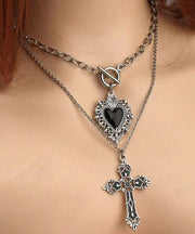 Chic Black Alloy Love Cross Hollow Out Pendant Necklace