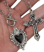 Chic Black Alloy Love Cross Hollow Out Pendant Necklace