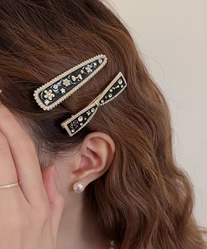 Chic Black Alloy Zircon Bow And Water Drop Two-Piece Set Hairpin