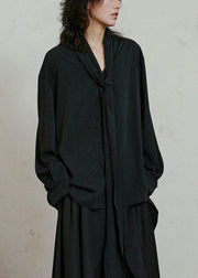 Chic Black Asymmetrical Patchwork Draping Shirt Fall