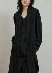 Chic Black Asymmetrical Patchwork Draping Shirt Fall