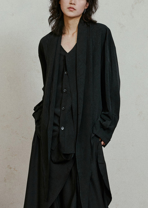 Chic Black Asymmetrical Patchwork Draping Shirt Fall