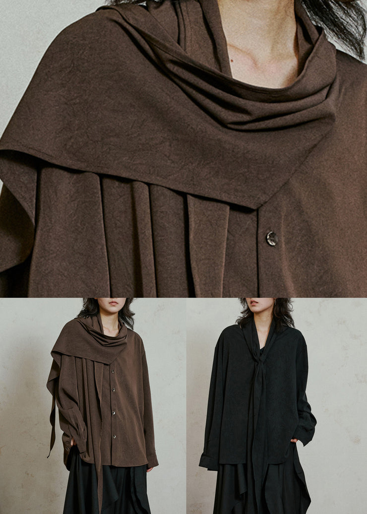 Chic Black Asymmetrical Patchwork Draping Shirt Fall