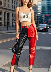 Chic Black Asymmetrical Patchwork Faux Leather Pants Spring
