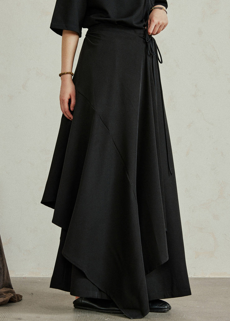 Chic Black Asymmetrical Pockets Patchwork Elastic Waist Pants Skirt